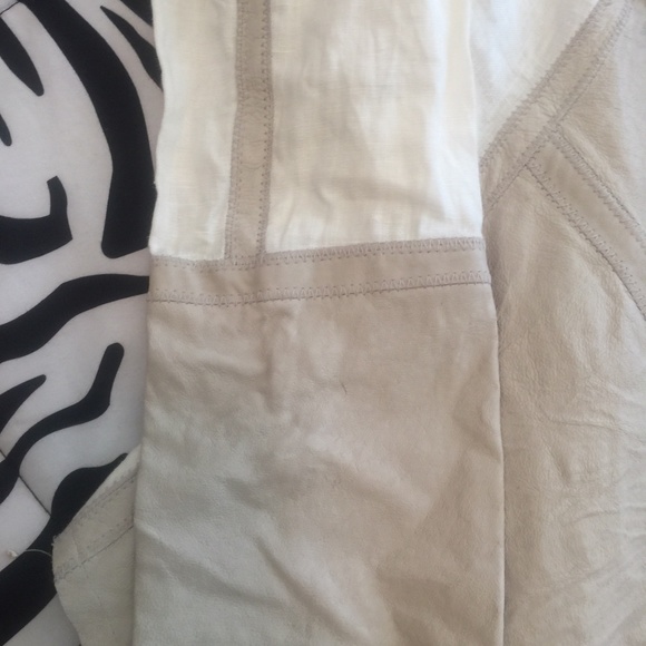 Illia Off White Leather/Linen Asymmetrical Hem Jkt - Picture 5 of 6